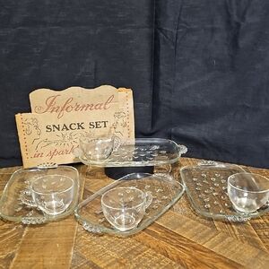 Vintage Glass Snack Set with Cups - Tea Set